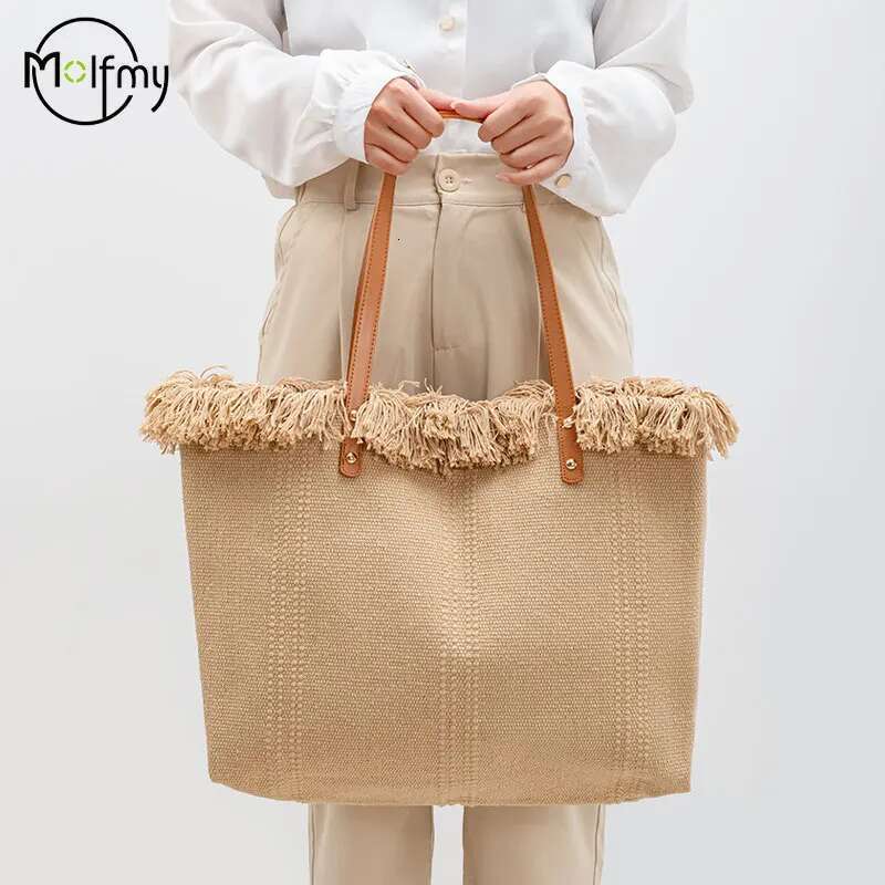 Summer Bags For Beach Tassel Canvas Design Tote Bag Large Capacity Women Commuter Shoulder Handbag Bolsas Para Mujeres