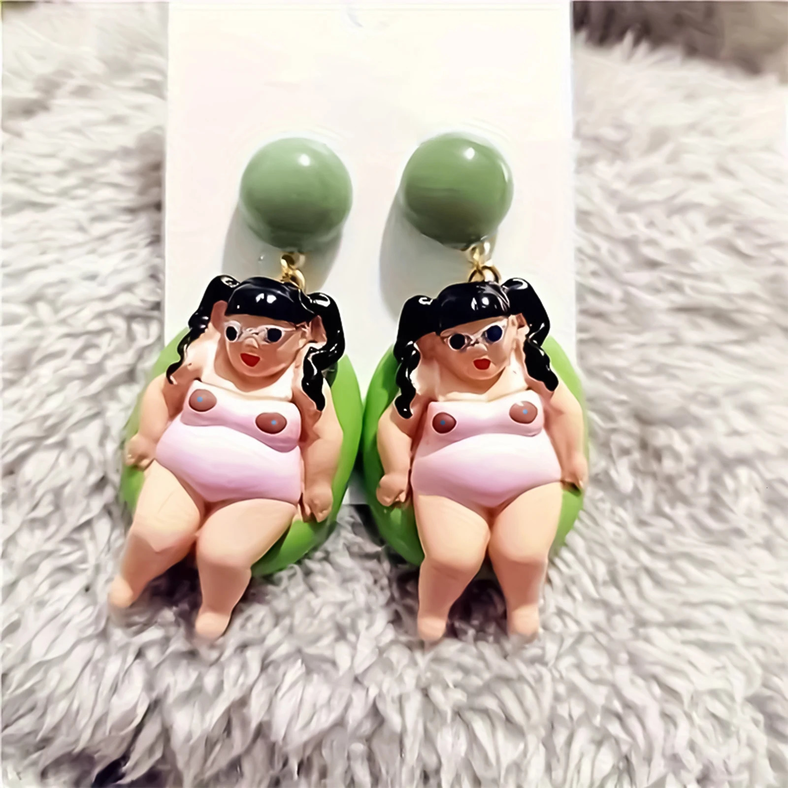 A Pair of Cartoon Exaggerated and Funny Chubby Girls naomi watanabe with Swimming Ring Earrings 250520