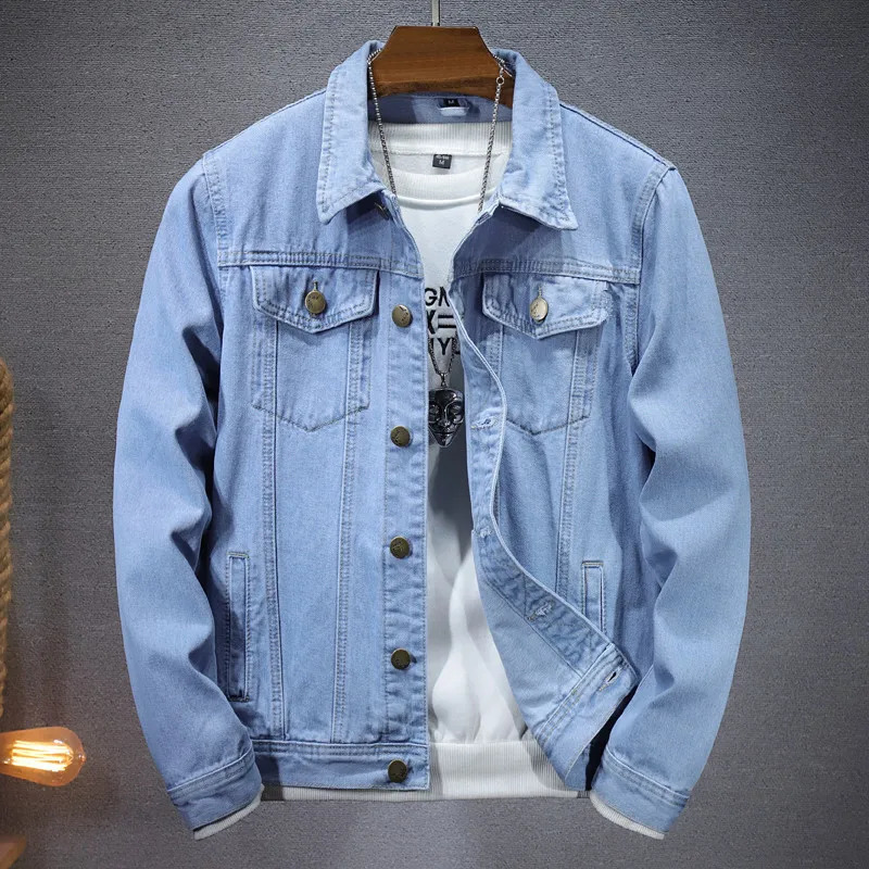 Summer Men Pure Colour Denim Jacket Single-breasted Lapel Daily Casual Coats 250519