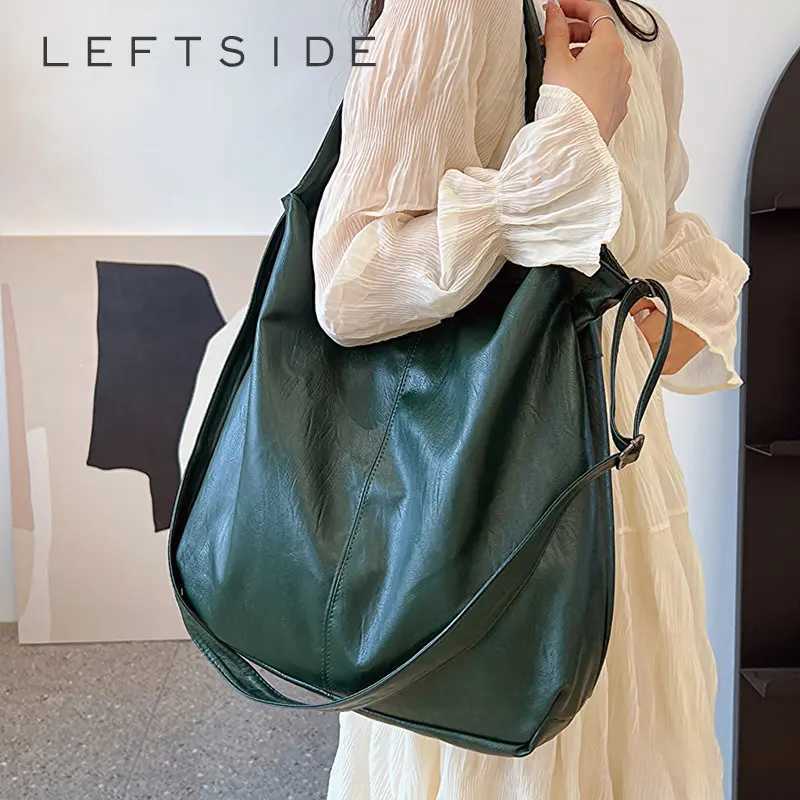 LEFTSIDE Fashion Big Leather Tote Bag for Women 2025 Tend Females Simple Large High Capacity Retro Shoulder Side Bag Handbags M250520