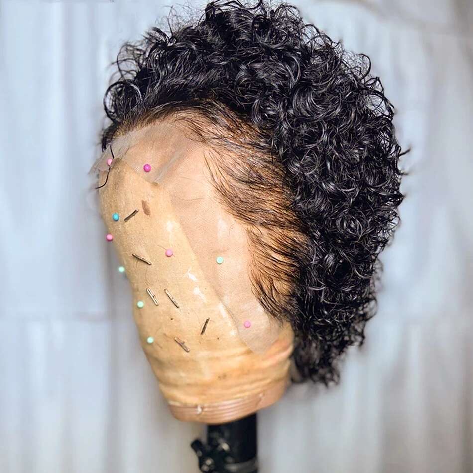 Pixie Cut Transparent Lace Front Wig Short Kinky Curly Bob Brazilian Water Wave Human Hair Wigs For Women