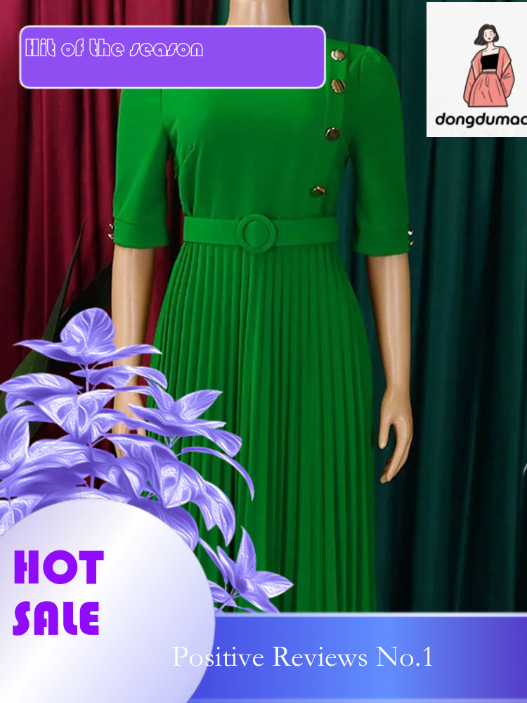 dongdumaoyi 2025 Sexy Summer O Neck Plus Size Women Short Sleeve Large Big Long Dresses Solid Lady Party Folds Button Curvy Dress
