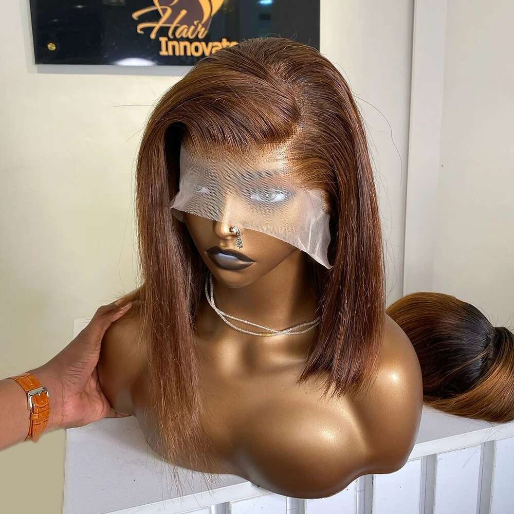 Vieamese Straight 100% Human Hair Chocolate Brown Color 13x4 Full Lace Frontal Double Drawn Bob Wig with For Black Women