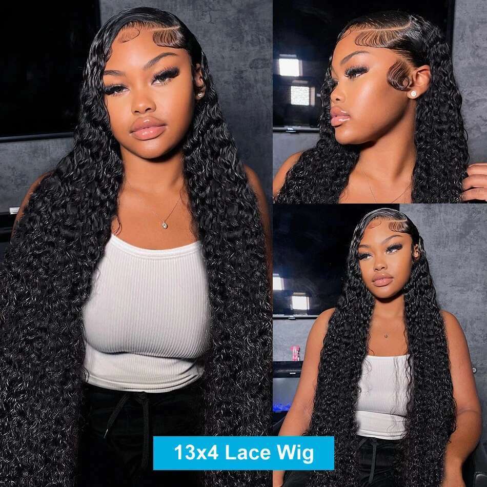 200Density Deep 13X4 Full Hd Front PrePlucked Water Wave 13X6 Lace Frontal Glueless Wig Human Hair
