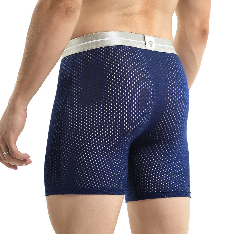 3pc Mens long sports briefs anti-wear leg large size ice silk boxers 250520