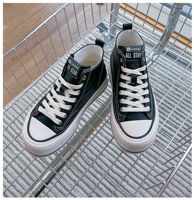 High-top casual shoes female head layer cowhide small white shoes 2025 spring new thick bottom hundreds of casual shoes female fashion heigh