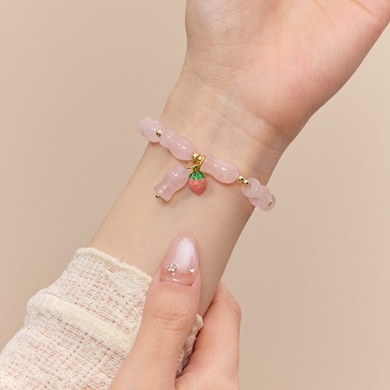 Creative Cat's Eye Money Bag Bracelet, Female Design, Sweet Handmade Jewelry, Flower Butterfly Peach Stone Bracelet