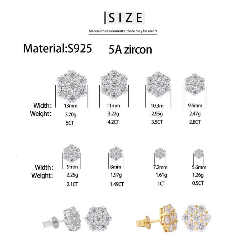 TUHE Unisex Test Passed Round Ice out Moissanite Earring Classic Silver 925 Fashion Earrings Engagement Gift