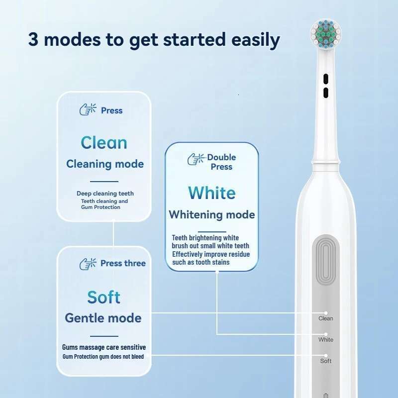 Rotating electric toothbrush suitable for adults, equipped with 6 brush heads, type-c charging, 3-speed 2-minute timed zoning