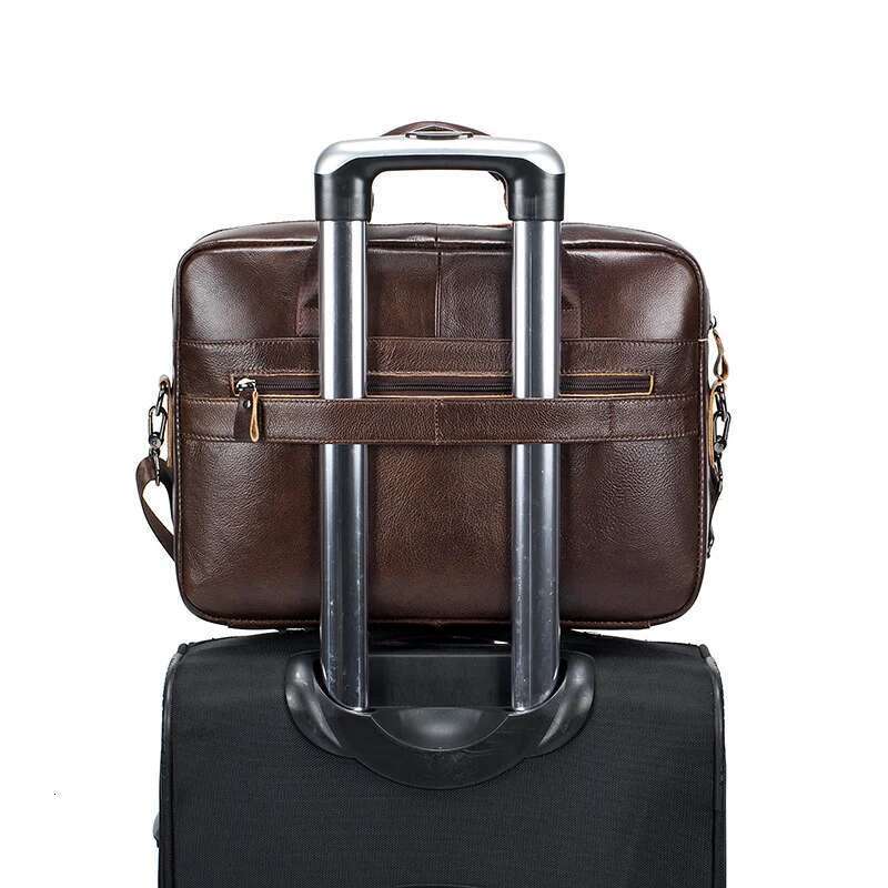 Men's Leather Briefcase, Cowhide Computer Handbag, Large Capacity Single Shoulder Crossbody Business Bag, Rear Lage Strap