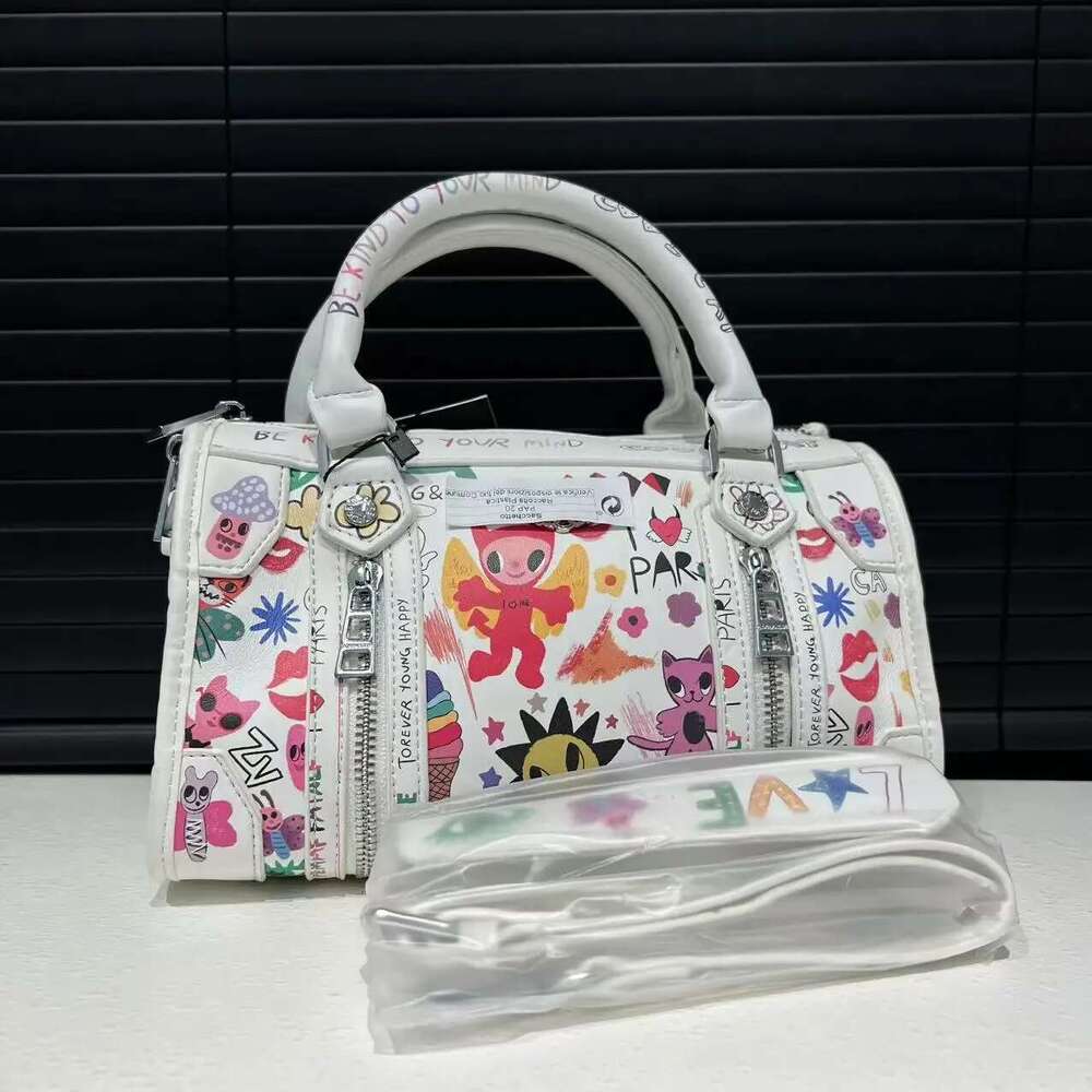 Ladies' Fashionable Graffiti Funny Design Handbag With Multiple Zippers, Luxurious Single Shoulder Diagonal Cross Bag