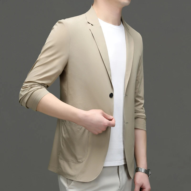 Mens Lightweight Summer Suit Jacket - Ultra-Thin Breathable High Elasticity Ice Silk Sun Protection Casual Blazer 250519