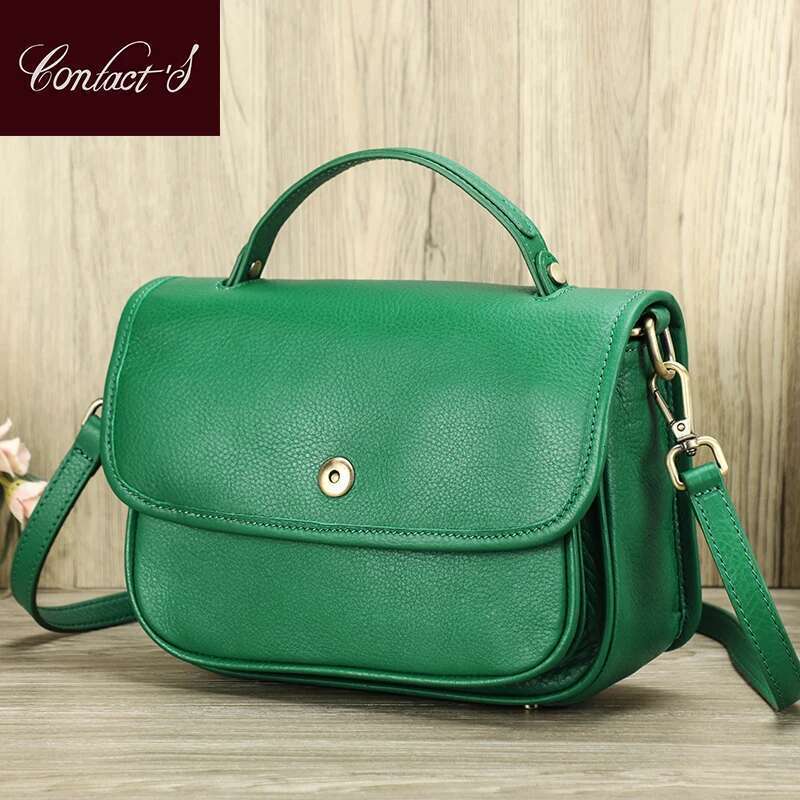 Contact'S Women Crossbody Genuine Leather Fashion Solid Color Shoulder Bag For Female Designer Messenger Tote Handbag