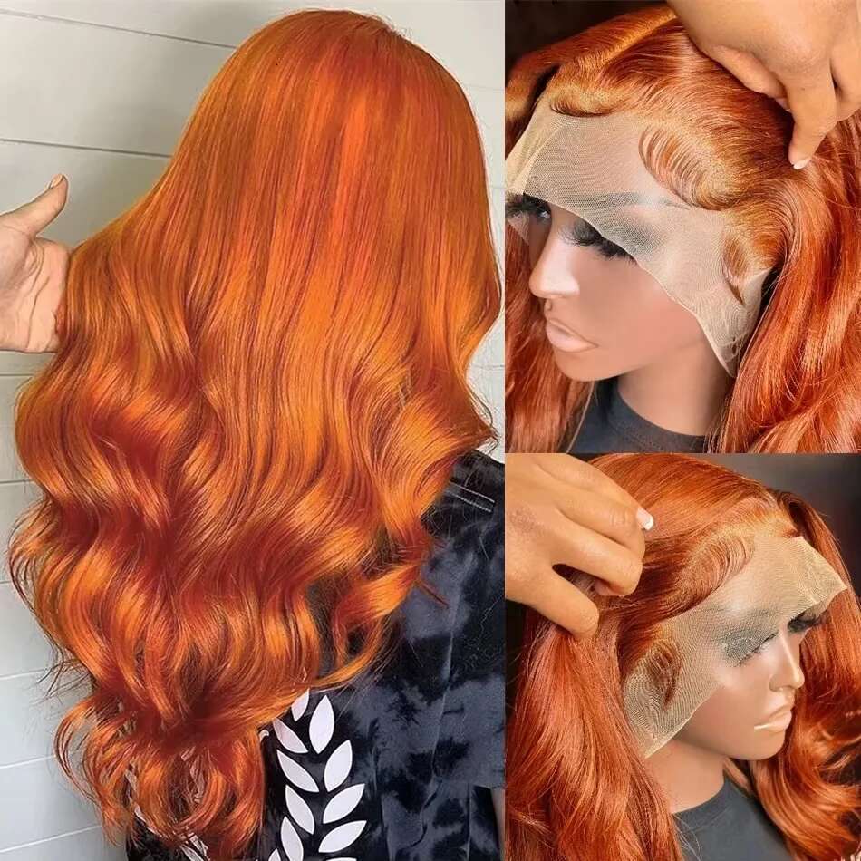 180 Density 350 Ginger Orange 24 inch Body Wave Front Human Hair Wigs 14x4 HD Lace Frontal Curly Wig For Woman
