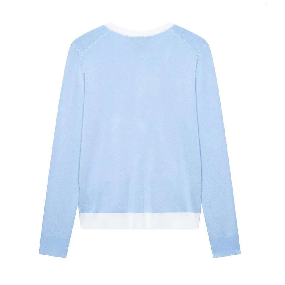 Office Lady Baby Blue Pink Two Color Round Neck Long Sleeves Single Breasted Women Slim Knit Cardigan Sweater ZATT 2025 Spring