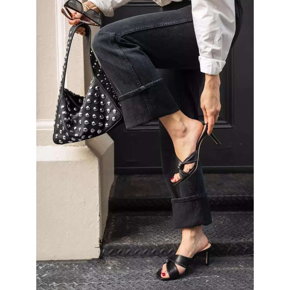Hiatus Niche Design Kong Xiaozheninssame European And American Style Rivet Armpit Shoulder Bag Black Metal Motorcycle