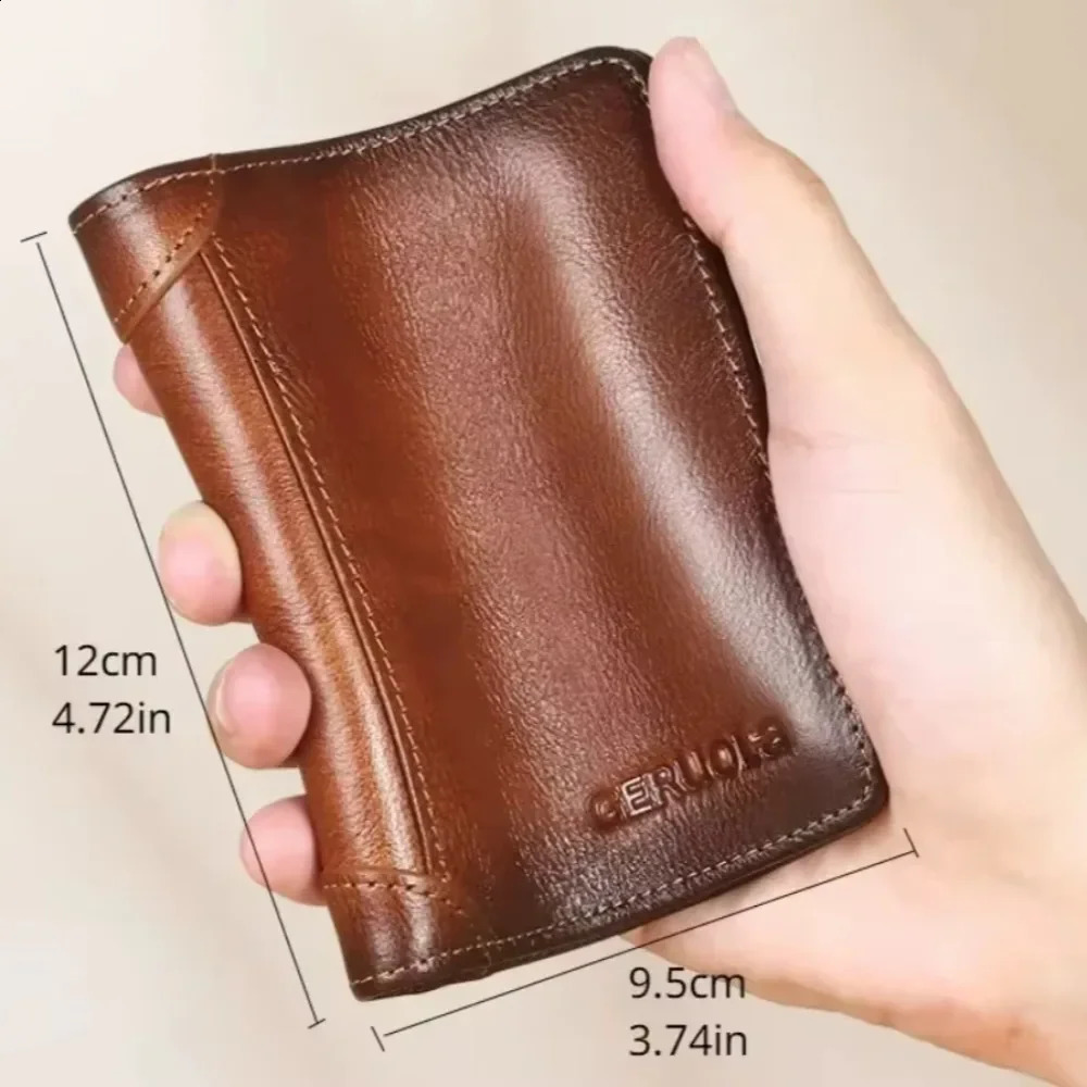 Men Wallet Genuine Leather Rfid Blocking Trifold Wallet Vintage Thin Short Multi Function ID Credit Card Holder Male Purse Money 250516