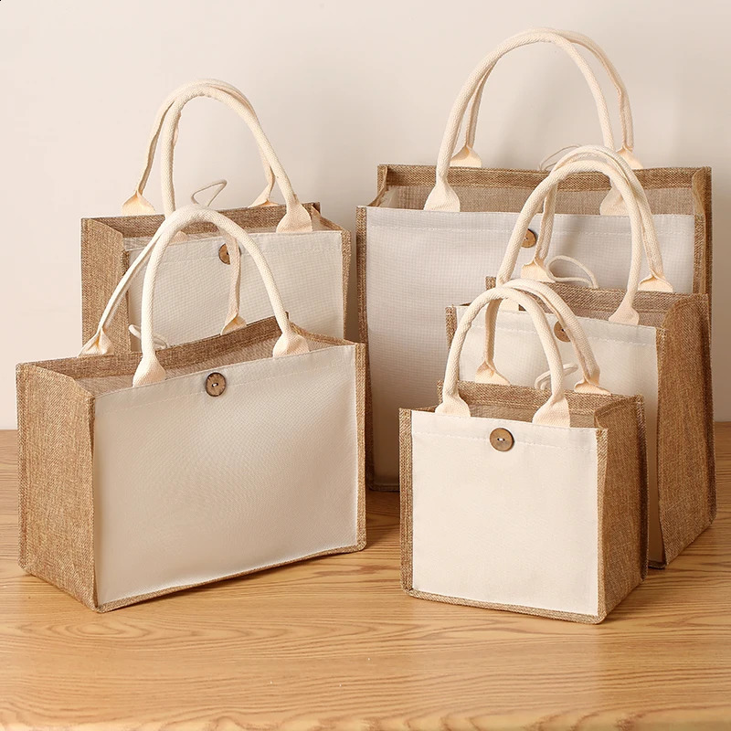 Laminating blank canvas bag DIY painting hand carry faux burlap bag solid color large capacity ladies handheld shopping bag 250516