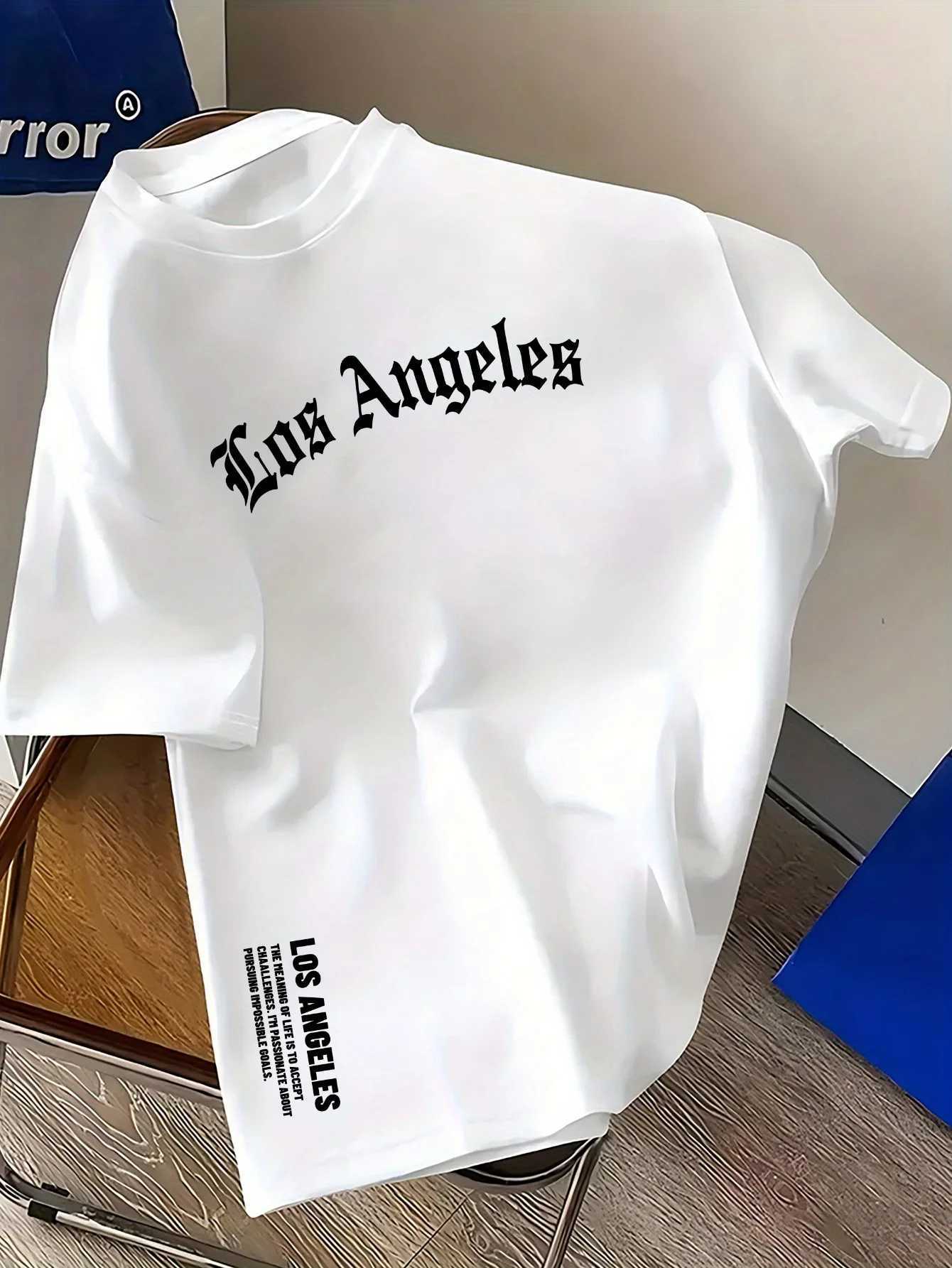 Mens Summer 100% Cotton Fashion Los Angeles Letter Printed Loose Large Casual Comfortable Round Neck Short Sleeve T-shirt TopXJ250520