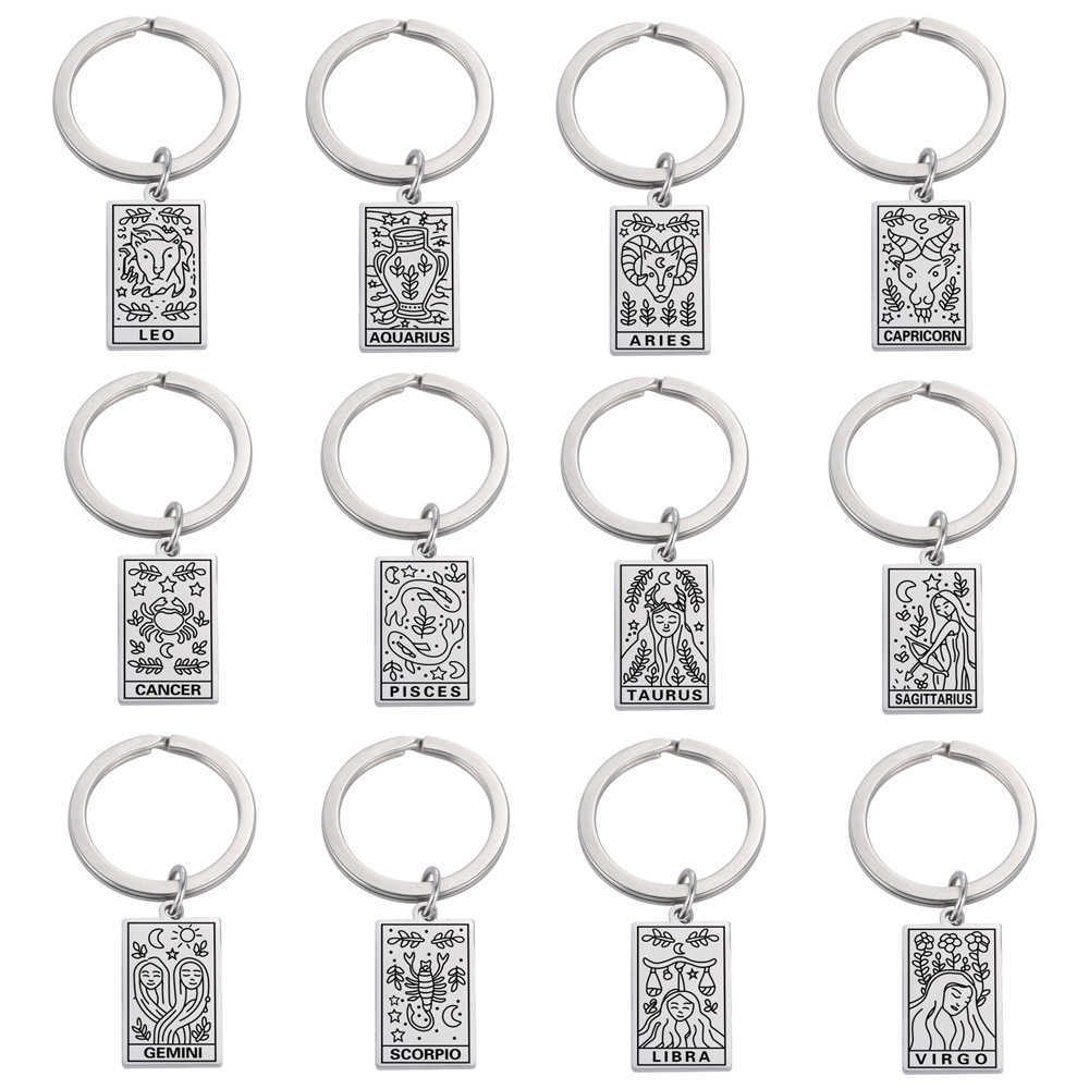 Hot selling twelve zodiac keychains, personalized stainless steel tags, keychains, bags, pendants, small gift accessories