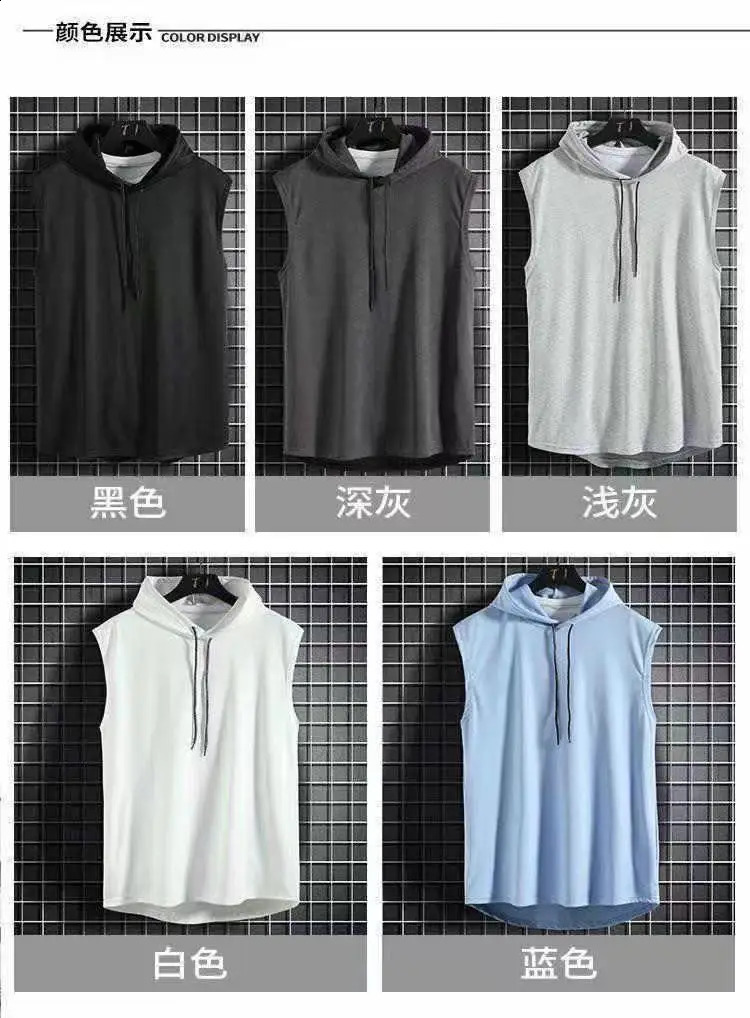 Plus Size Summer Men Clothing Tank Tops Sweatshirt Sleeveless Hoodie Vest Workout Fitness Mens T Shirt Hip Hop 250517