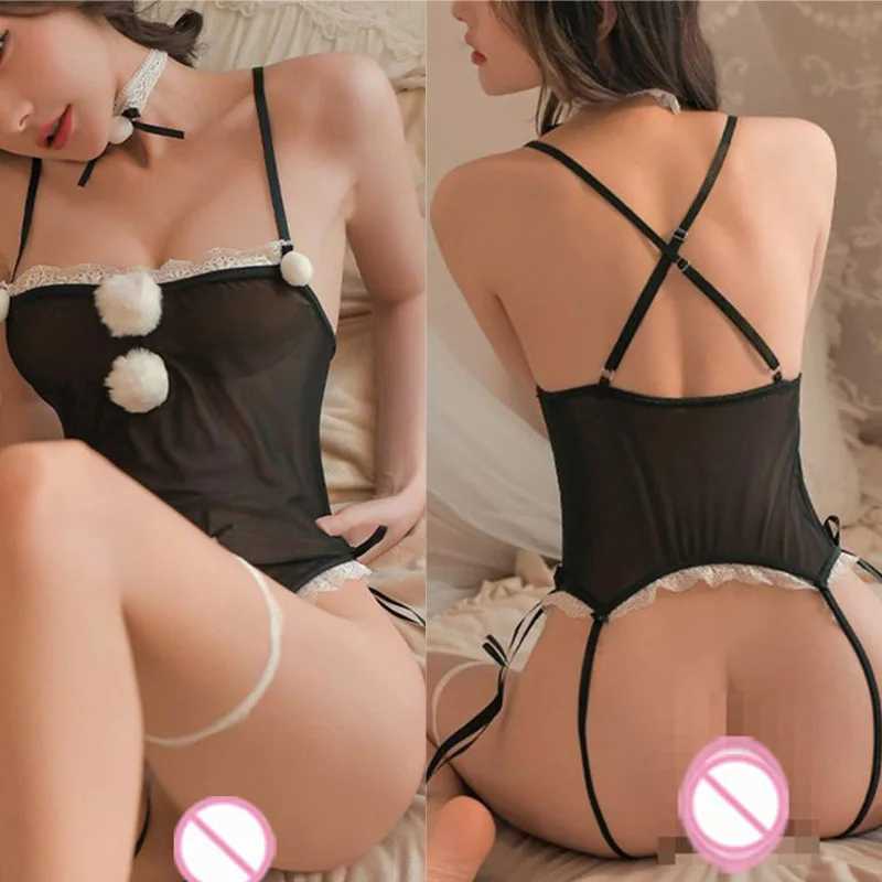 Sexy lingerie Rabbit mesh wool ball role-playing passion Babydoll sexy woman clogs fancy underwear women bikinis sets R250520