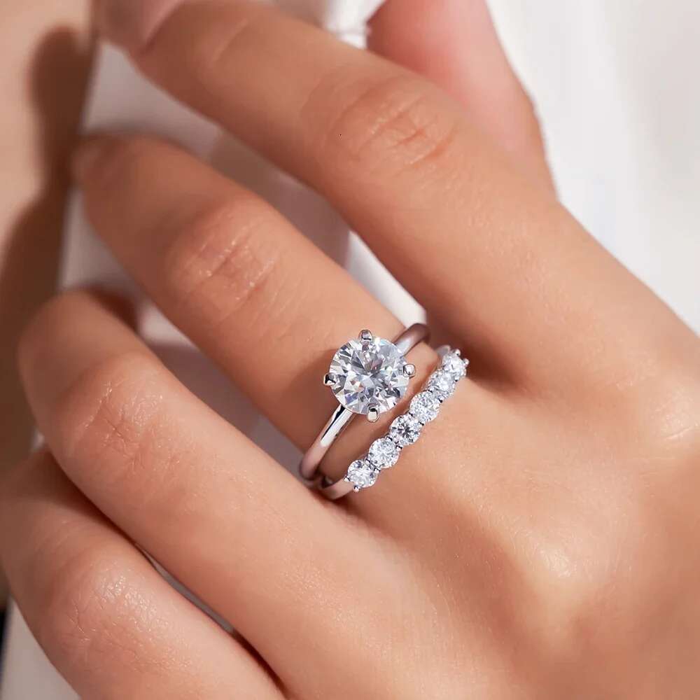 0.5-2Carat Moissanite Engagement Ring With GRA Certified Classic Lab Diamond Promise Band 925 Sterling Silver Jewelry for Women