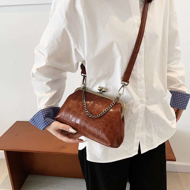 Vintage Kiss Lock Crossbody Crocodile Pattern Evening Clutch Purse PU Leather Tote Bag For Women Work Shopping Travel