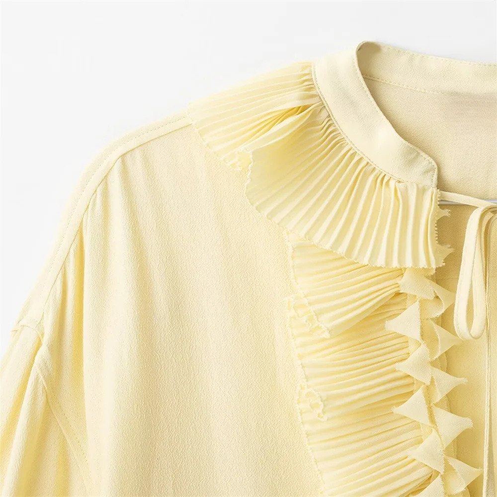 UNIZERA Womens Long Sleeve Ruffled Collar Blouse and Elastic Waist Asymmetrical Skirt Set in Cream for a Chic Look 250520
