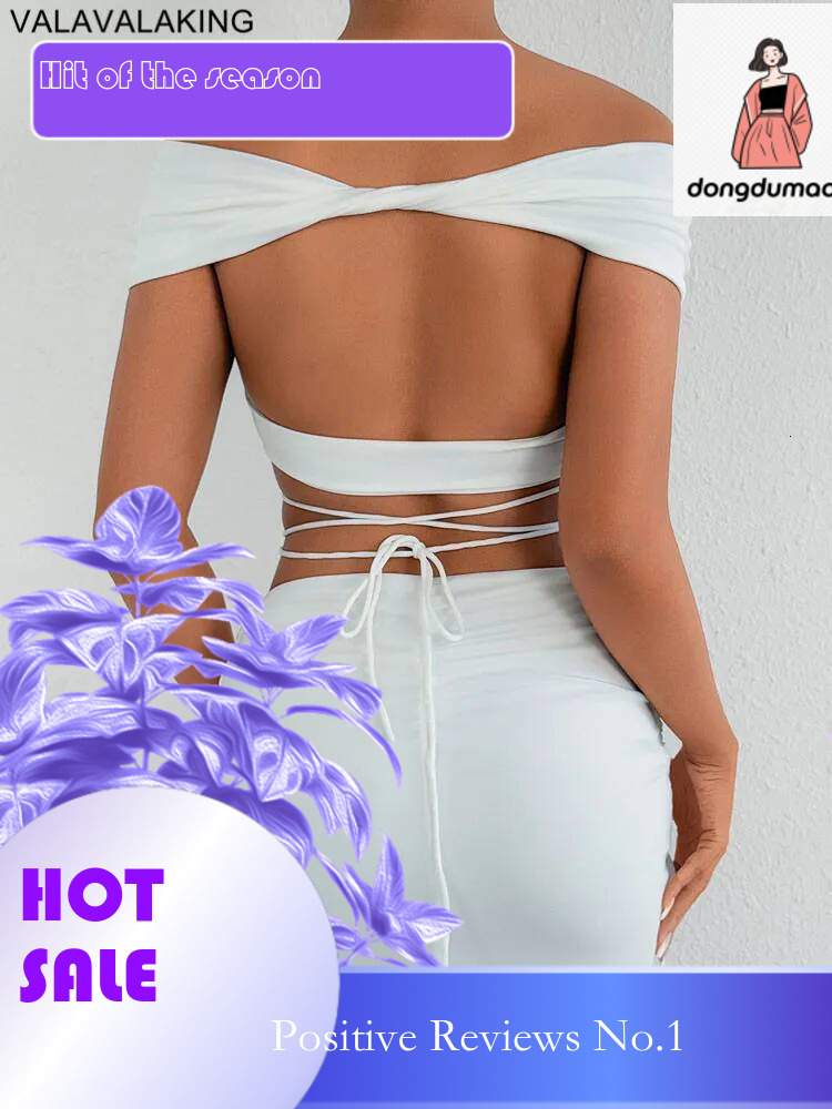 dongdumaoyi 2025 Summer Lady Sexy 2 Piece Mini Set Solid Off Shoulder Slash Neck Bodycon Skirts Suits Women Party Tight Dress Suit