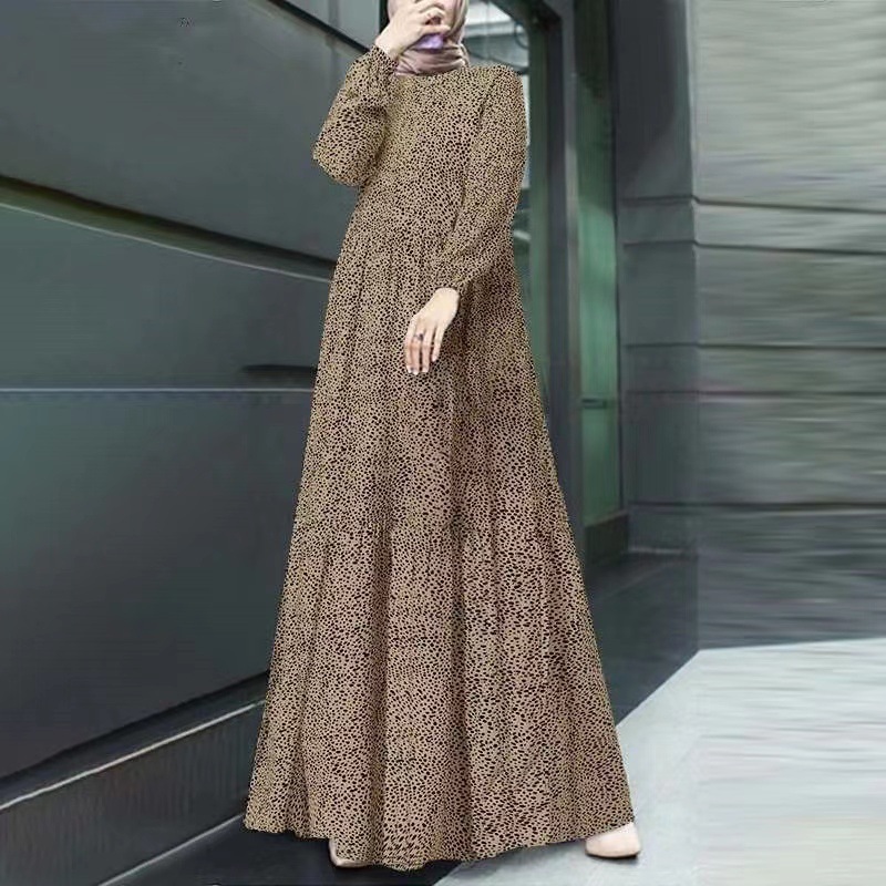 2025 Designer Fashion Muslim Comfortable Casual Polka Dot Sleeve Pullover Loose Waist Long Dress