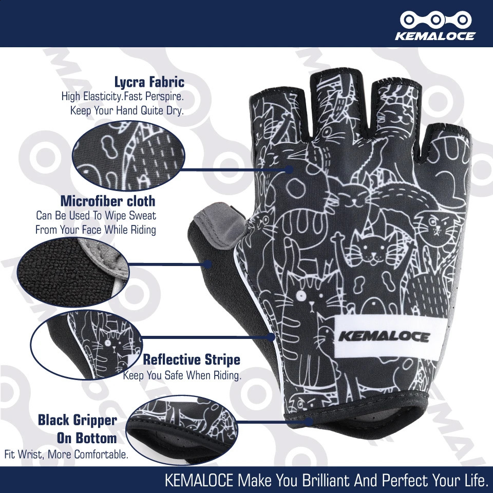 KEMALOCE Cycling Gloves Men Women Road Racing Half Finger Summer Mittens NonSlip Reflective Outdoor Sport Adult MTB Bike Glove 250515
