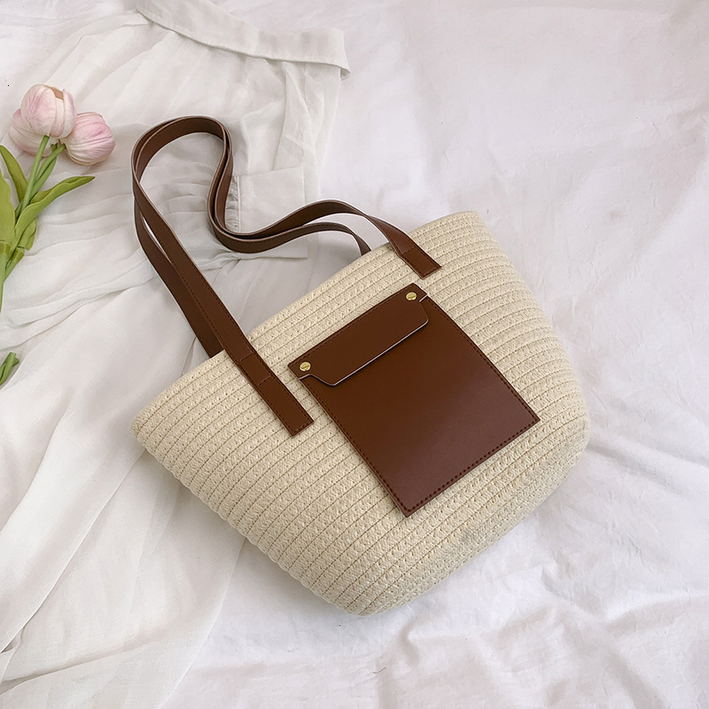 Free Delivery Designer Bag Summer Tote With Fashionable Contrasting Colors Large Capacity And Versatile Single Shoulder Crossbody Simple Texture Woven