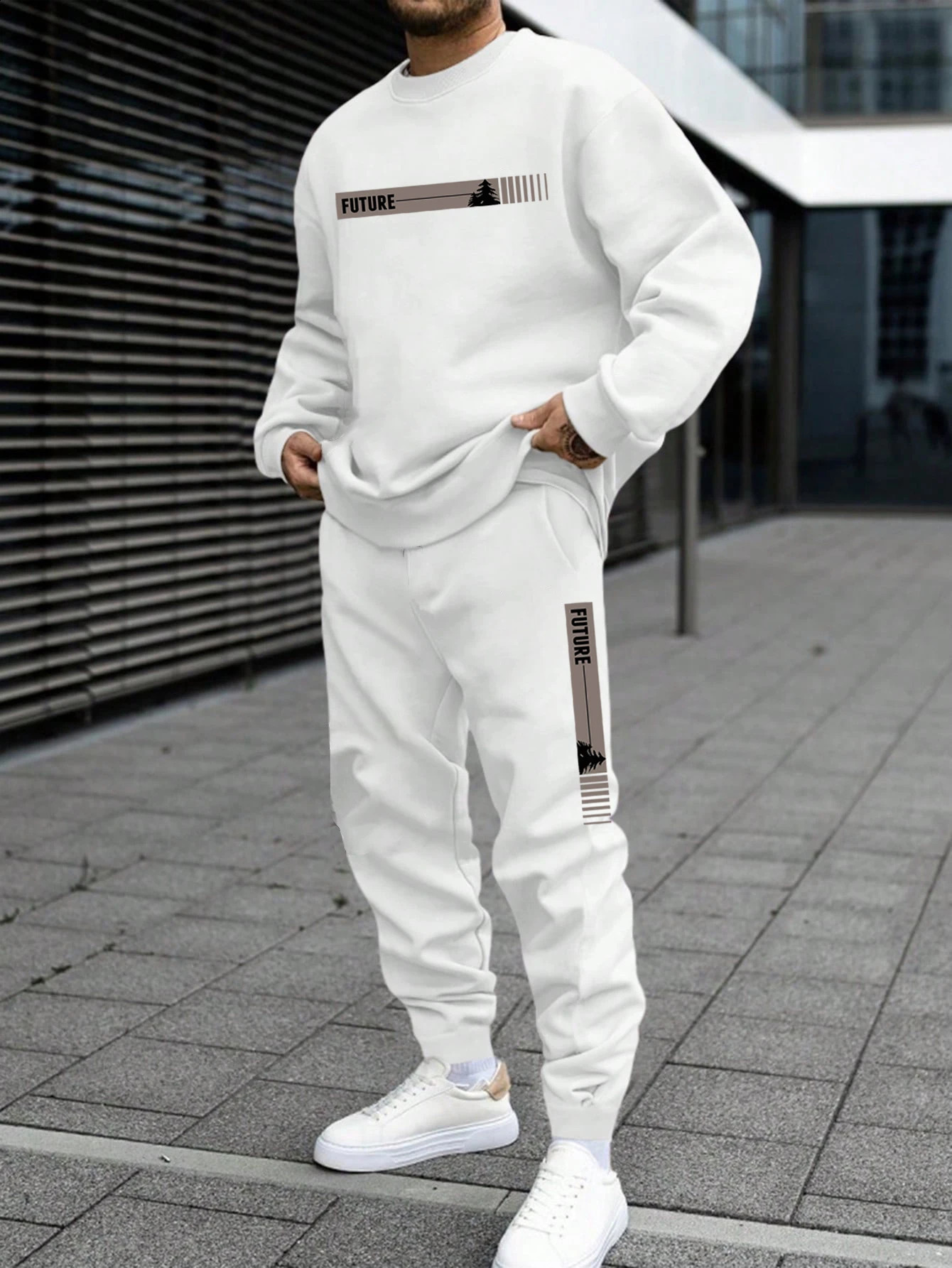 Mens Autumn and Winter Set With Future Print Casual Long Sleeve Pants Two-pieces Suit Comfortable Sportswear Suit Crew Neck 250517
