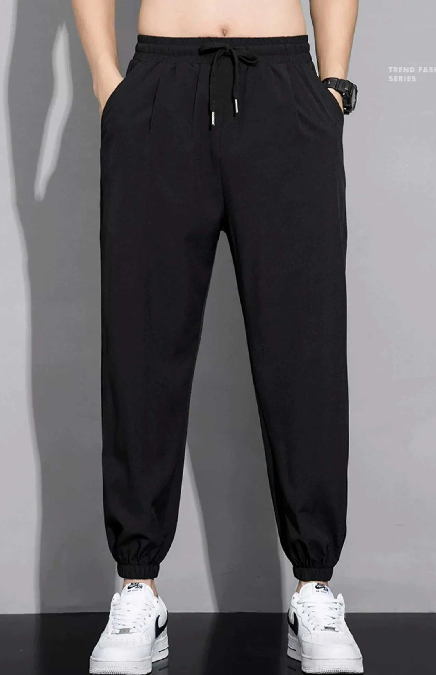 Ice silk pants for men in summer thin casual quick drying sports sweatpants loose ankle Haren 250517