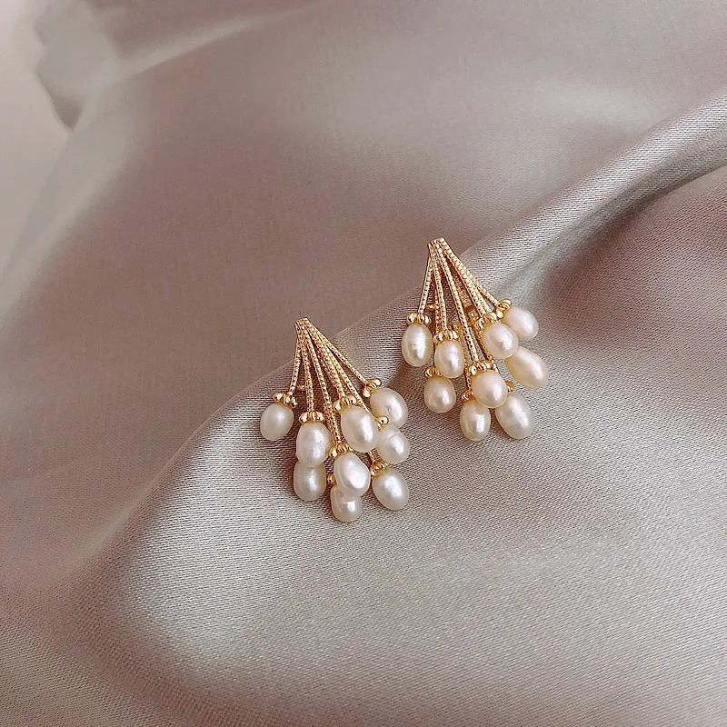 Trendy Water Drop Natural Freshwater Baroque Pearl 14K Gold Filled Ladies Tassels Stud Earrings Jewelry For Women Anti Allergy 250517
