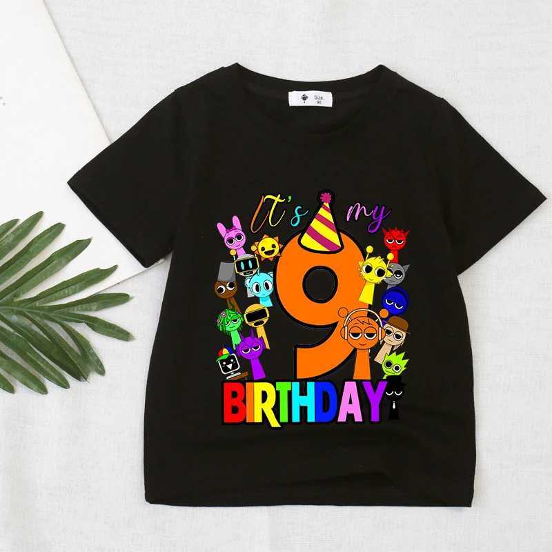 Game Sprunki Birthday Number T-Shirt Girl Boy Short Sleeve T-Shirts Summer Casual Kids Tops Black Tee Cartoon Toddler Clothes W250520