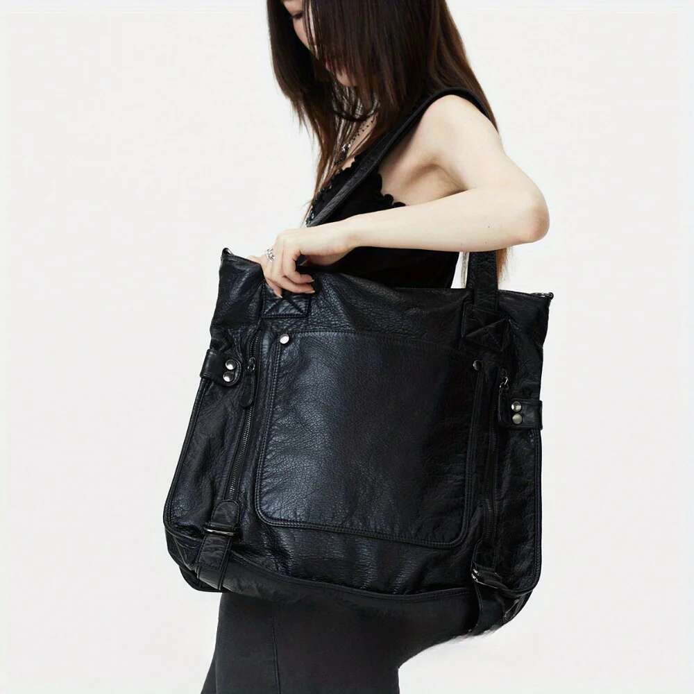 Women's Fashion Retro Soft Leather Multi-Pocket Underarm Large Capacity Commuter Shoulder Messenger Bag