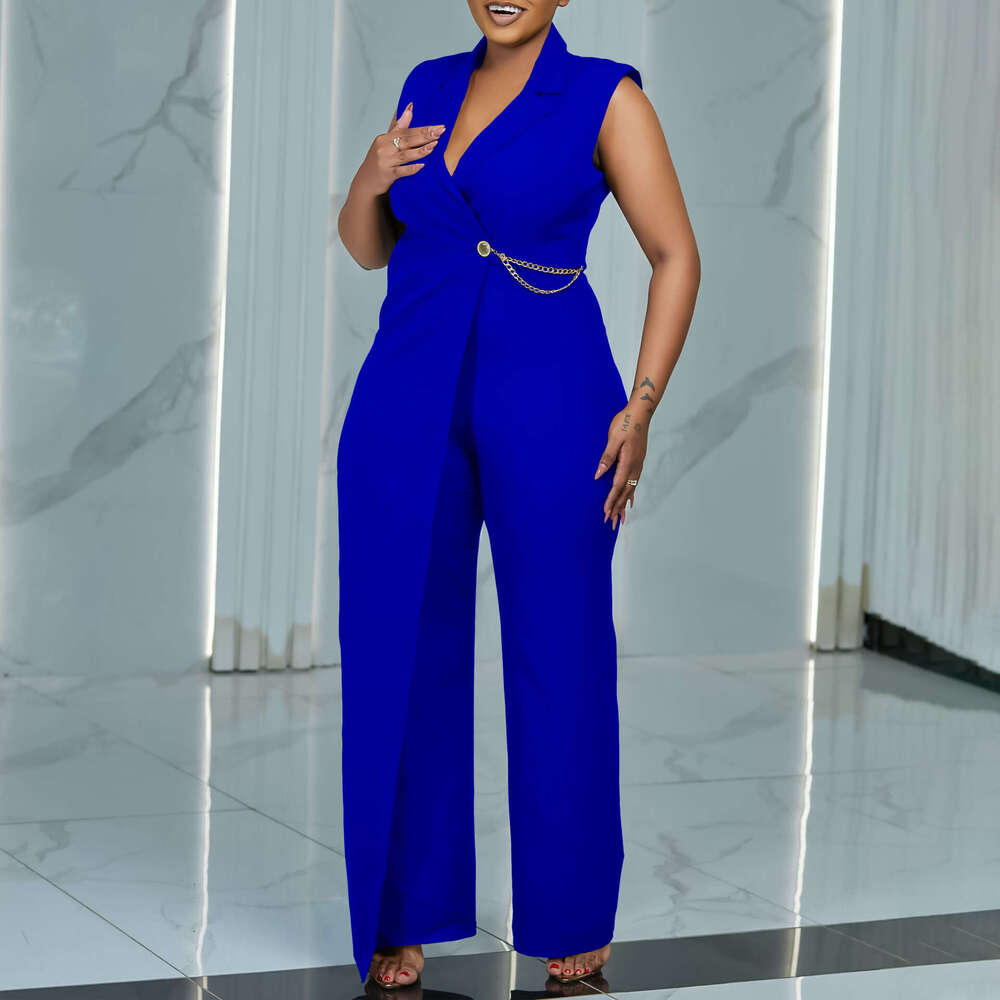 Women's Wear Women's Summer Sleeveless Suit Collar Elegant And Fashionable Solid Color Jumpsuit