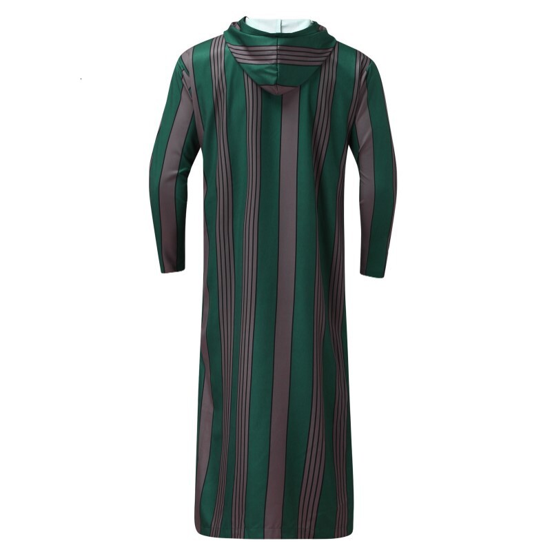 Fashion Designer Clothing Loose Oversized Men's Hooded Long Jumpsuit Striped Printed Muslim Robe 2025 New Style