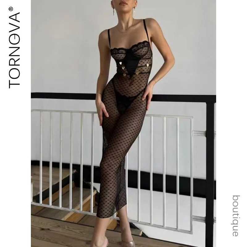 Sexy Nightgown Lingerie Set Women Lace Patchwork Mesh Sexy See-through Jumpsuit Printed Suspender Dress Underwear Set R250520