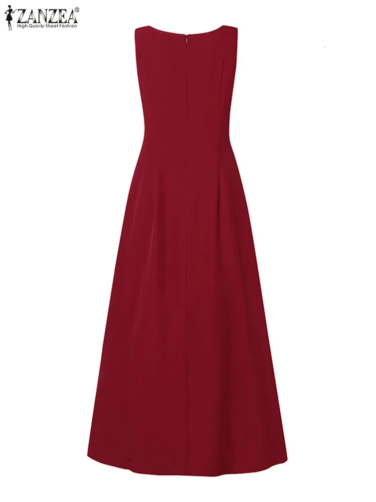 ZANZEA Women Elegant Party Dress Summer Sleeveless Square Collar Sexy Ruffled Maxi Sundress Casual Solid Long Vestidos Robe 250520
