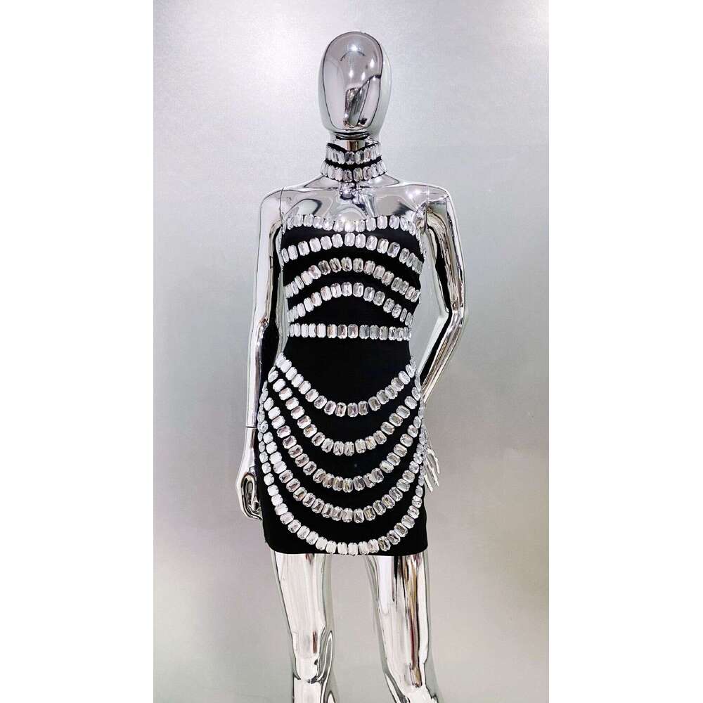 Halter Dress Luxury Rhinestone Personalized Neck Chain Strapless Tight Bandage Dress Fashionable And Spicy Party Dress Maxi Dress