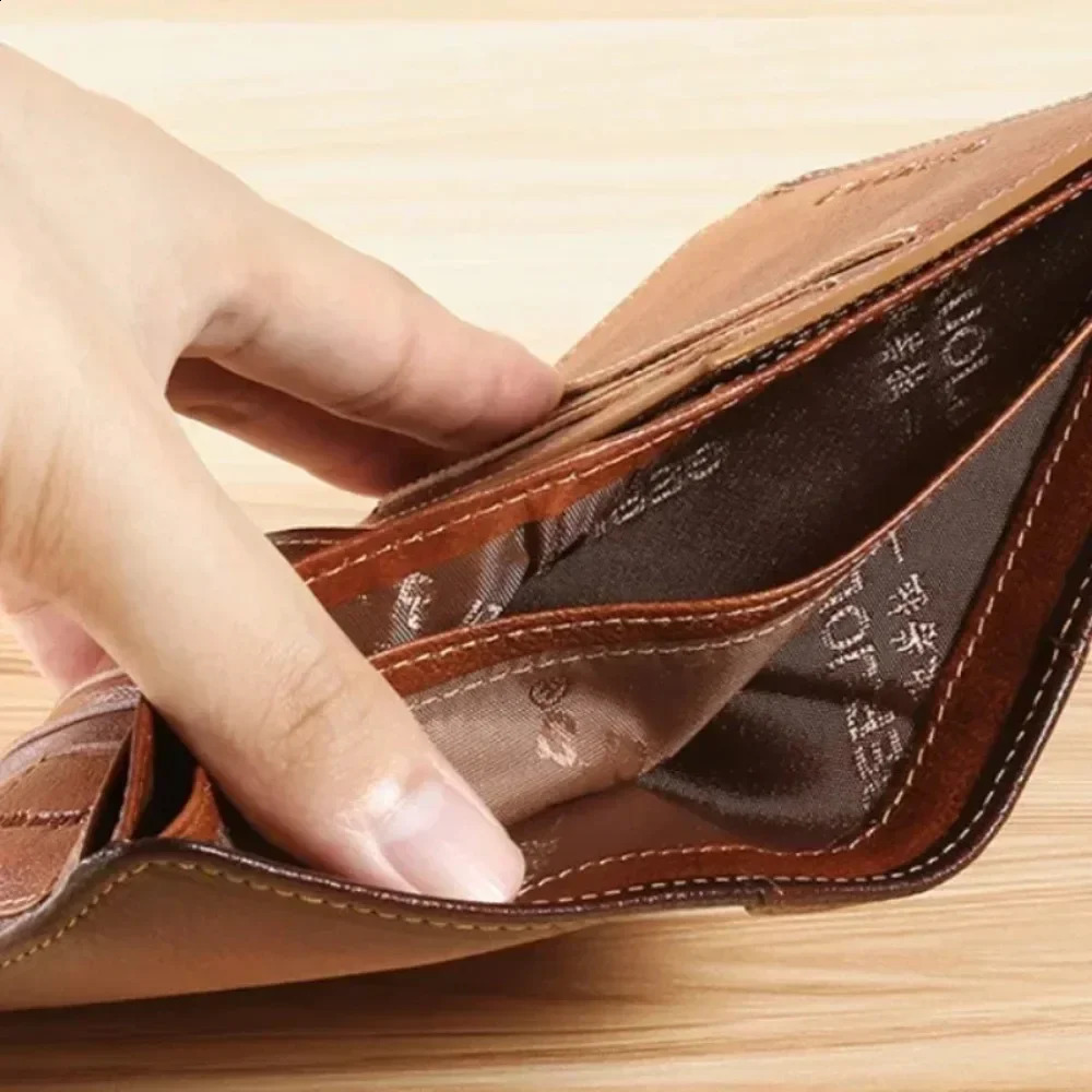 Men Wallet Genuine Leather Rfid Blocking Trifold Wallet Vintage Thin Short Multi Function ID Credit Card Holder Male Purse Money 250516