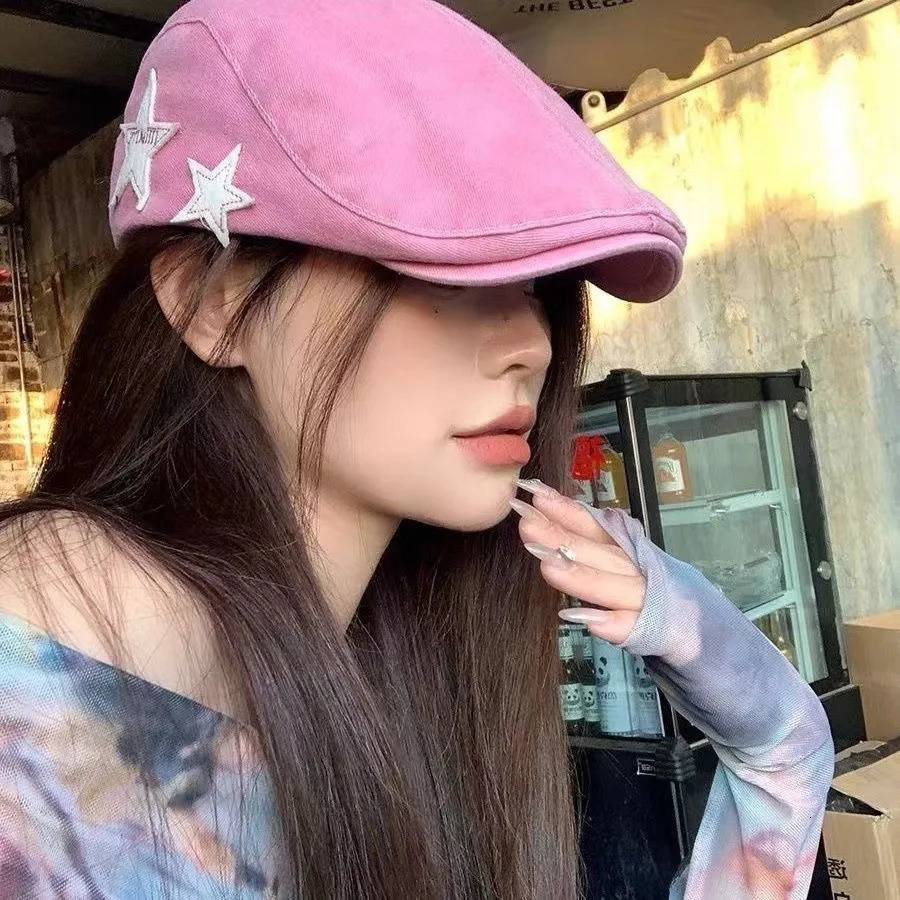 womens fashion hat American retro star-shaped casual simple and versatile beret painter hat 250520