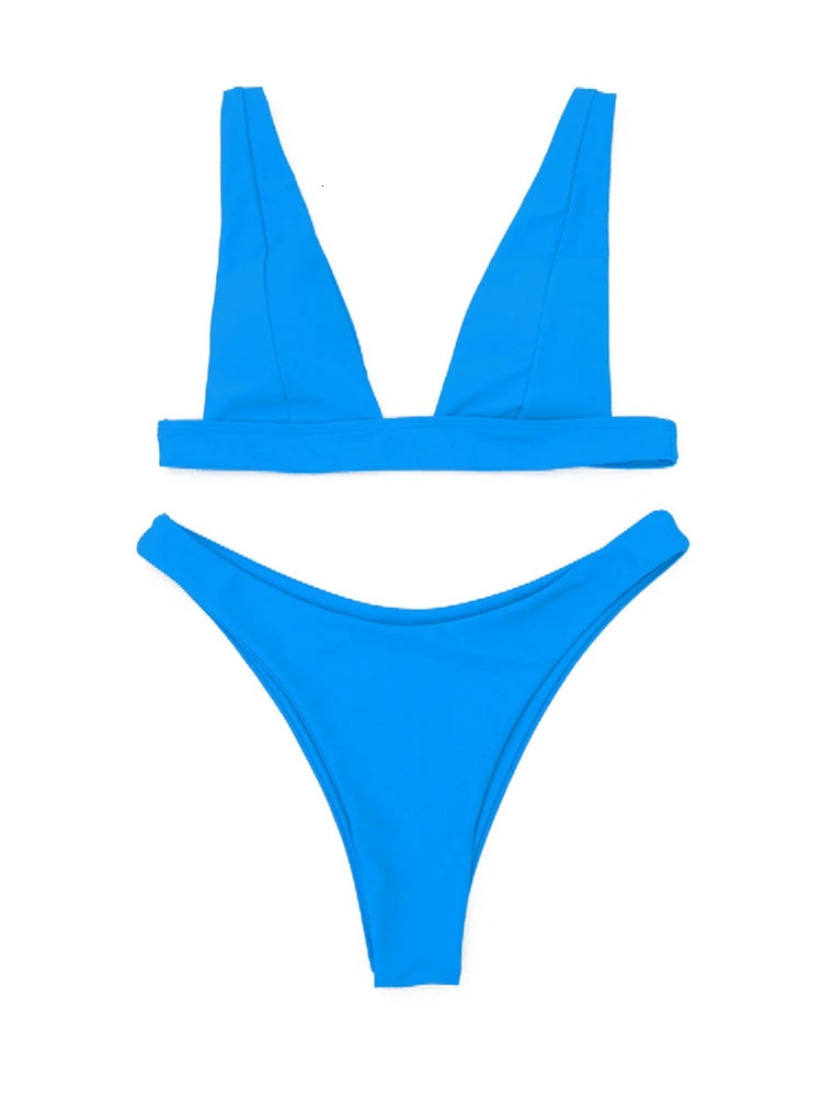 Sexy Solid Bikini Women V-neck Swimwear Two Pieces Swimsuit Female Low Waist Bikini Set Brazilian Bathing Suit Bathers 250516