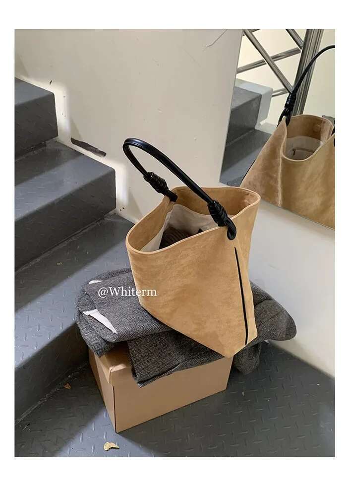 2024 New Version Of Instagram Retro Suede Contrasting Color Single Shoulder Bucket Bag Large Capacity Portable Totes