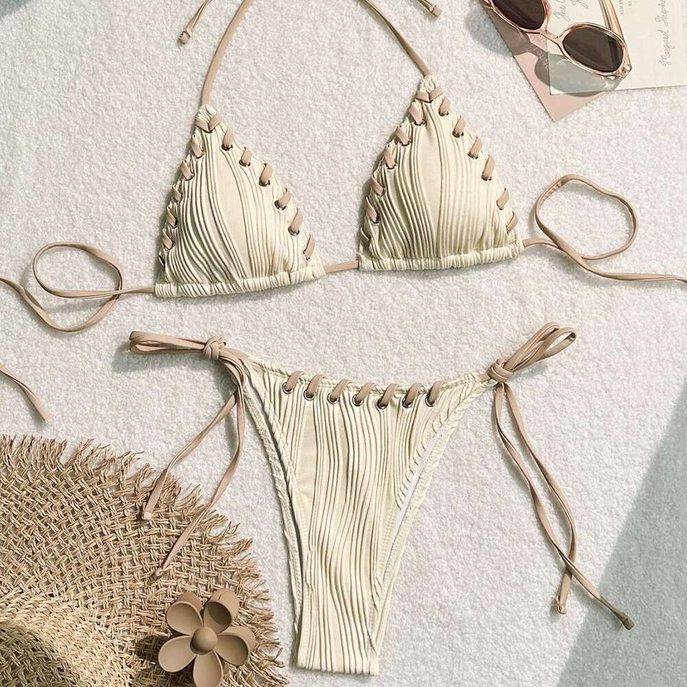 European and American summer sexy solid color bikini women's beach vacation ins swimsuit 2025 new casual fashion trend clothing