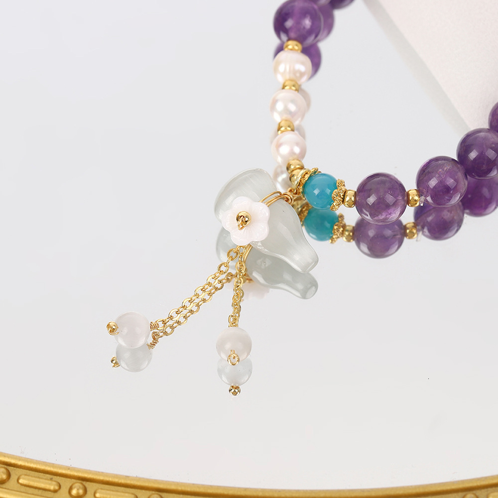 Chinese style gourd pendant, bracelet, natural amethyst bracelet for women