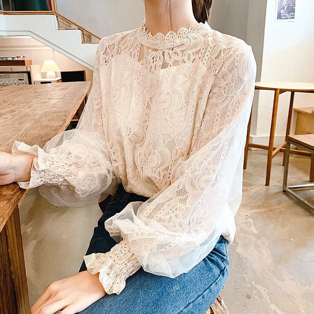 Women T Shirts Vintage Spring Winter Tees Autumn Mesh Lace Beads Hole Sexy Tops Warm Blouse Top Casual Full Long Sleeve Shirt 250520